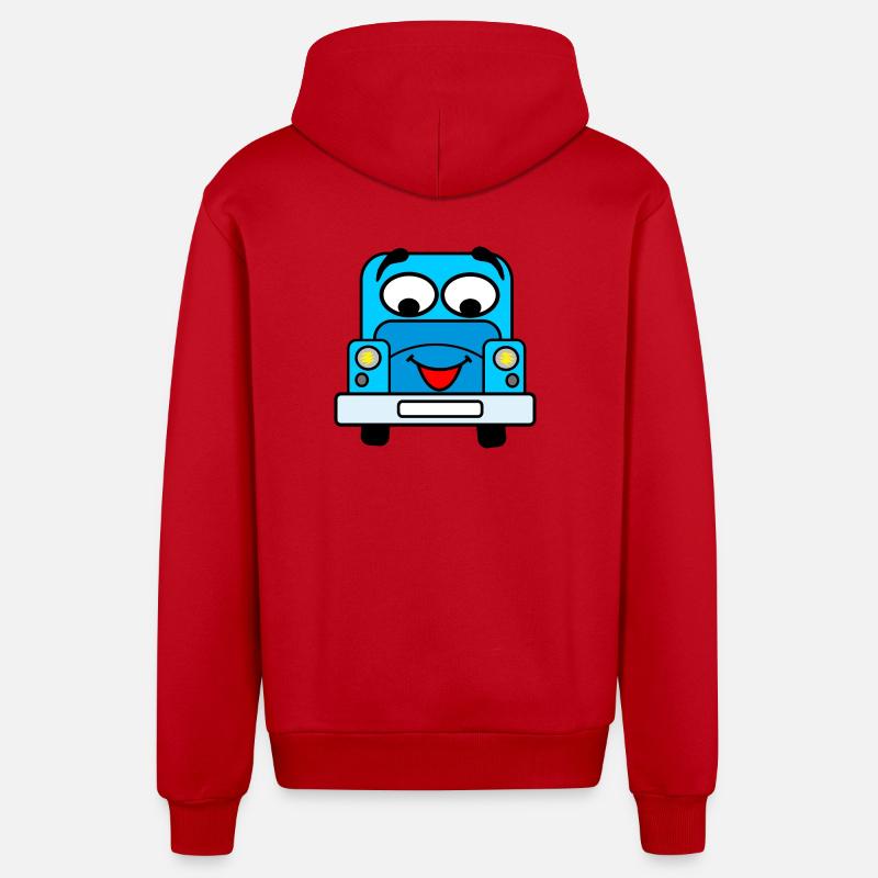 Voiture gaie avec visage bleu - Veste à capuche bio décontractée fabriquée en UE - rouge
