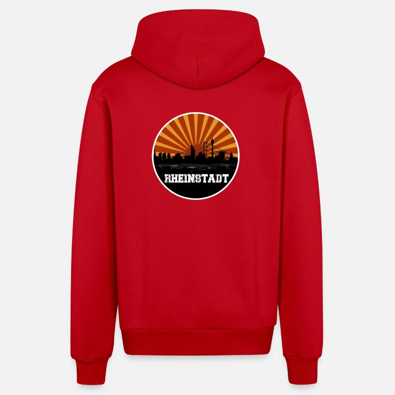 Rheinstadt Retro Skyline - Veste à capuche bio décontractée fabriquée en UE - rouge