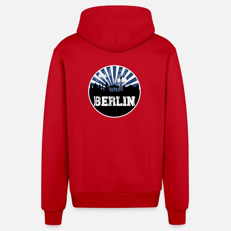 Berlin Skyline Blue Hour - Veste à capuche bio décontractée fabriquée en UE - rouge