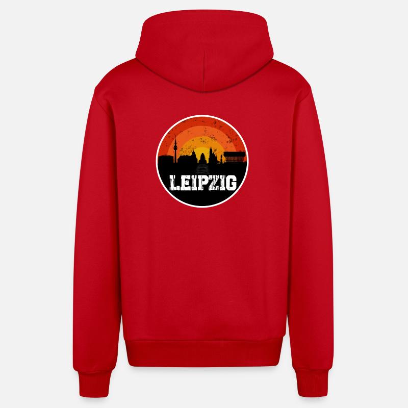 Leipzig Skyline - Organic Relaxed Kapuzenjacke Made in EU - Rot