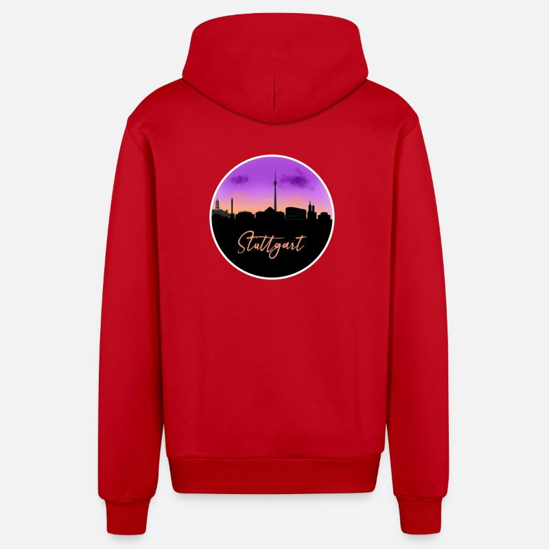 Stuttgart Fine Skyline - Veste à capuche bio décontractée fabriquée en UE - rouge