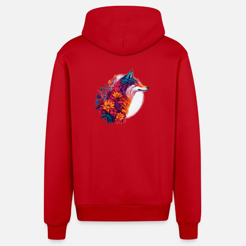 Loup au bouquet de fleurs - Veste à capuche bio décontractée fabriquée en UE - rouge