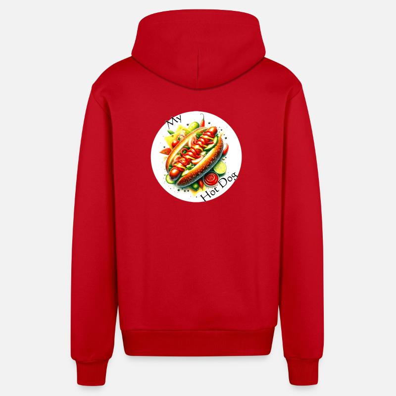 Farbexplosion Hotdog Kunst - Organic Relaxed Kapuzenjacke Made in EU - Rot