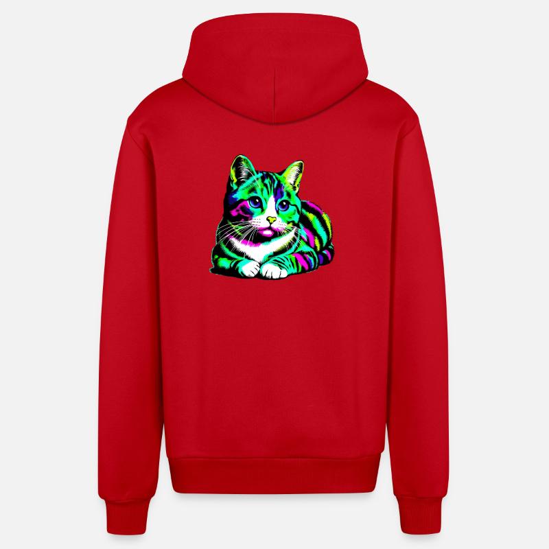 Chat - Veste à capuche bio décontractée fabriquée en UE - rouge
