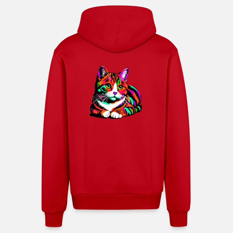 Chat - Veste à capuche bio décontractée fabriquée en UE - rouge