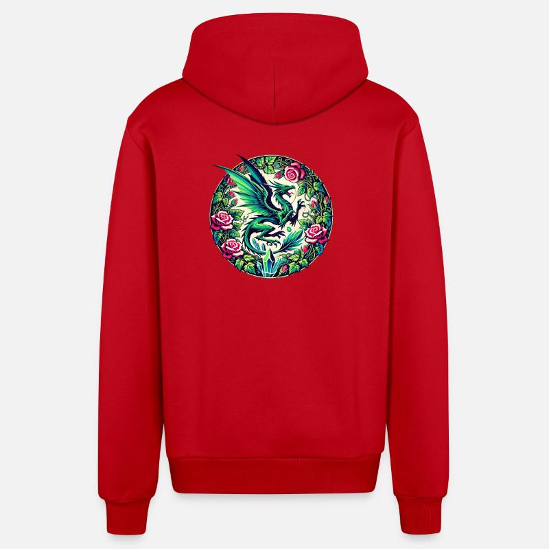 Phénix verdoyant à Rose Circle - Veste à capuche bio décontractée fabriquée en UE - rouge