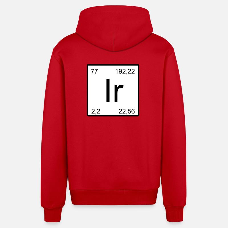 Symbole d’iridium dans le tableau périodique - Veste à capuche bio décontractée fabriquée en UE - rouge