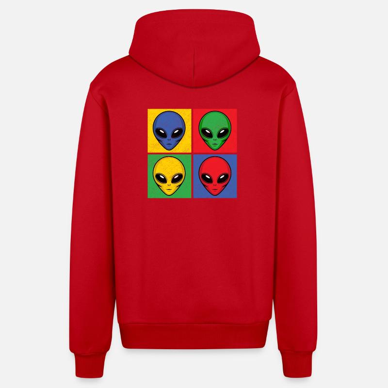 Aliens Pop-Art Popart Alienköpfe Aliengesichter - Organic Relaxed Kapuzenjacke Made in EU - Rot