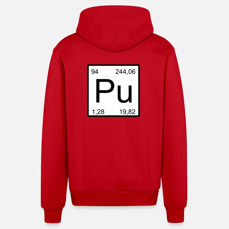 Conception de l’élément de plutonium Pu - Veste à capuche bio décontractée fabriquée en UE - rouge