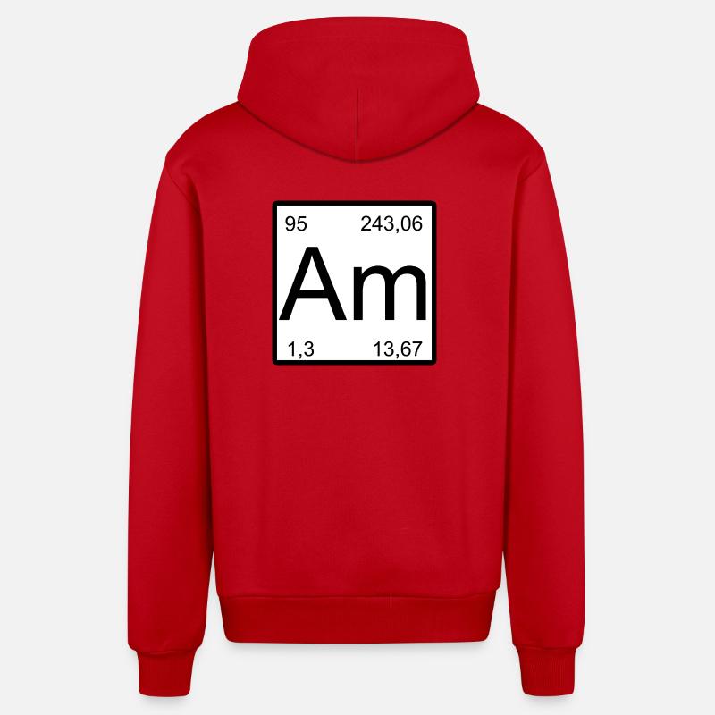 Americium Am Element Typography - Organic Relaxed Hooded Jacket Made in EU - red