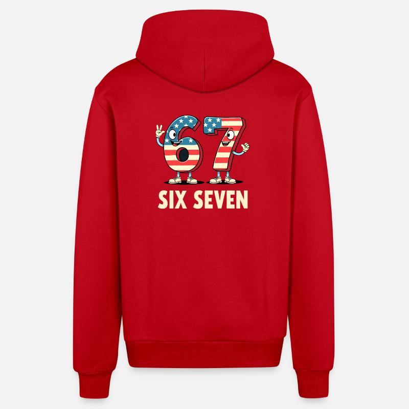 US Flag 67 Memes Six Seven - Veste à capuche bio décontractée fabriquée en UE - rouge