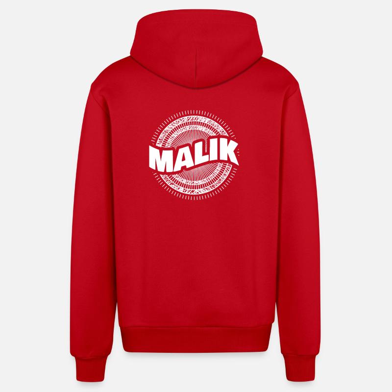 Malik comme nom - Veste à capuche bio décontractée fabriquée en UE - rouge