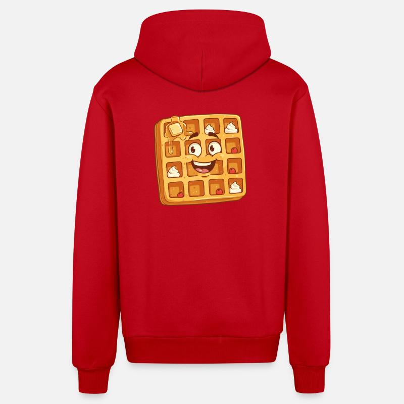 Dessin animé Happy Waffle Face - Veste à capuche bio décontractée fabriquée en UE - rouge