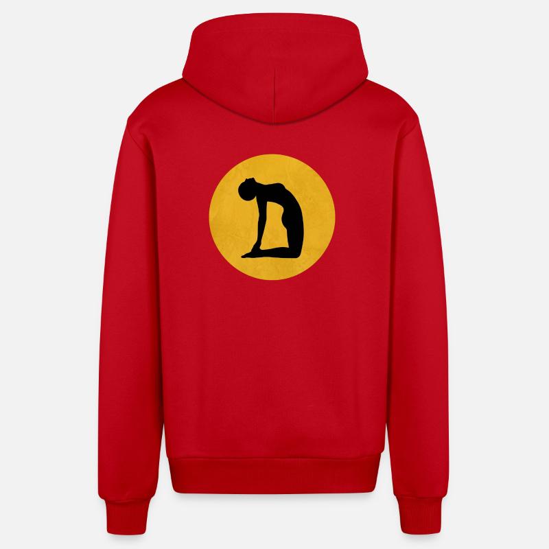 Kamel Yoga Pose Silhouette Sonne Design - Organic Relaxed Kapuzenjacke Made in EU - Rot