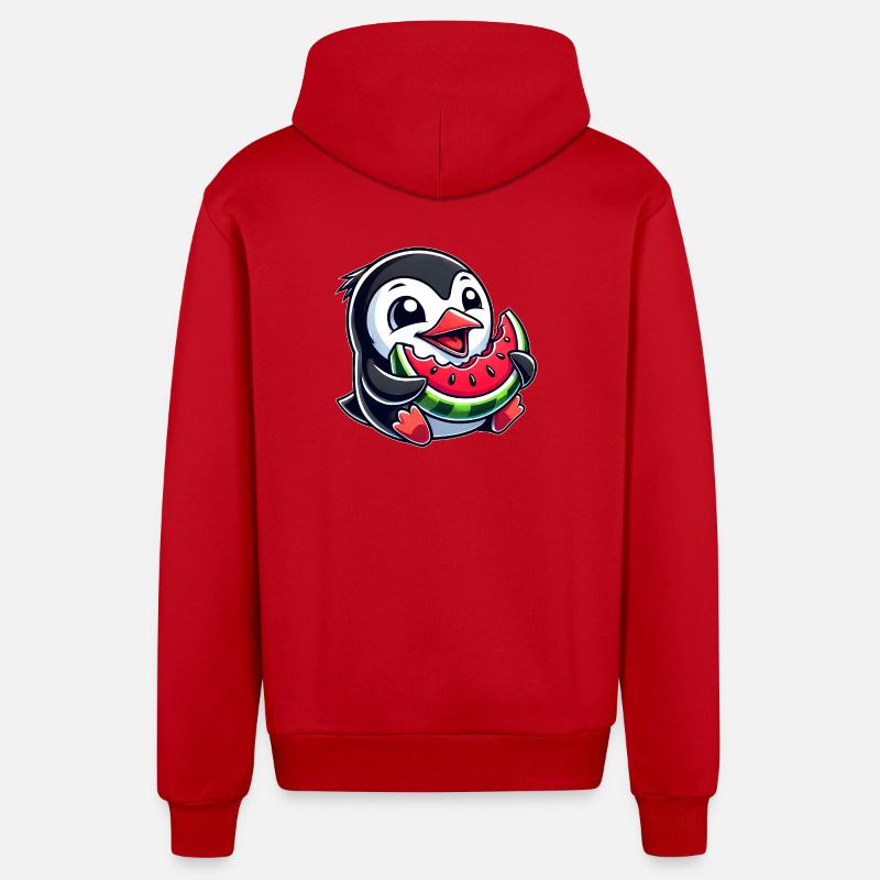 Pingouin avec pastèque fruit d’été - Veste à capuche bio décontractée fabriquée en UE - rouge