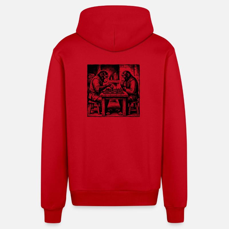 Les singes jouent aux échecs T-shirt - Veste à capuche bio décontractée fabriquée en UE - rouge
