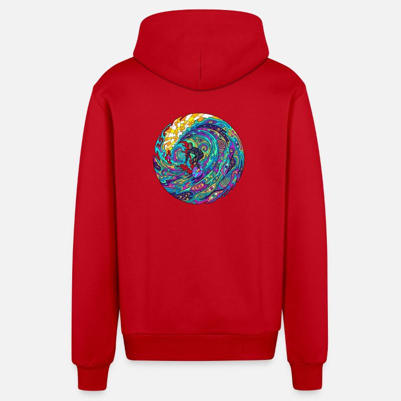 Vague de surf psychédélique - Veste à capuche bio décontractée fabriquée en UE - rouge