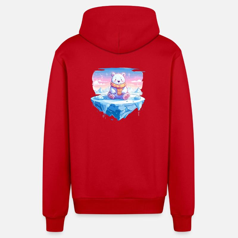 Polarlicht-Bär auf Eis - Organic Relaxed Kapuzenjacke Made in EU - Rot