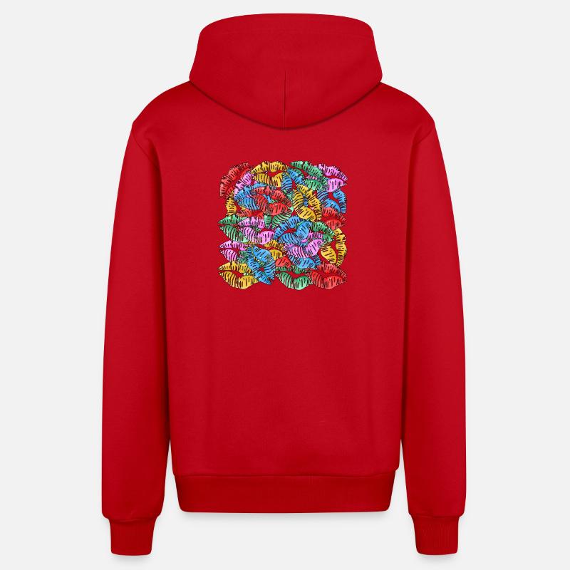 Nombre de baisers - Veste à capuche bio décontractée fabriquée en UE - rouge
