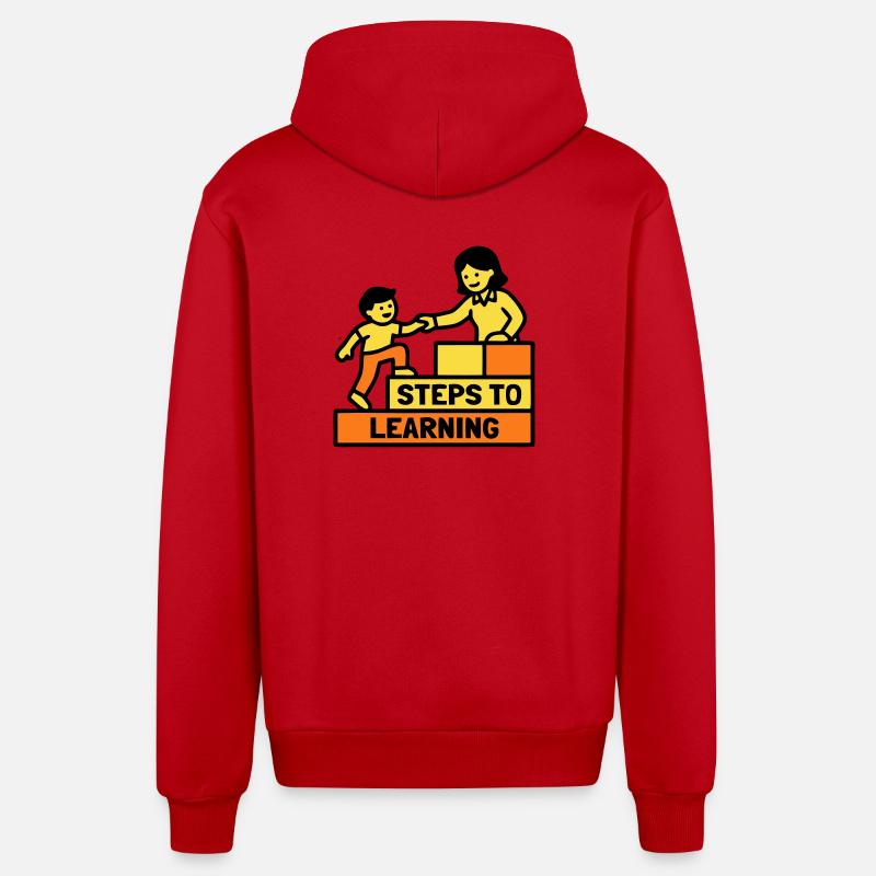 Steps to Learning School Logo - Organic Relaxed Hooded Jacket Made in EU - red
