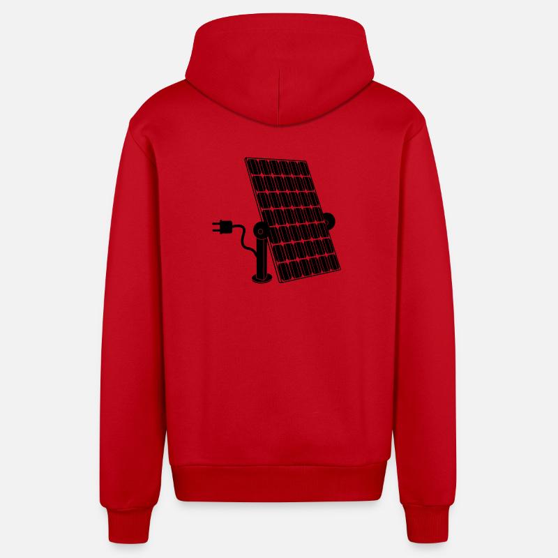 Solar panel with plug - Organic Relaxed Hooded Jacket Made in EU - red