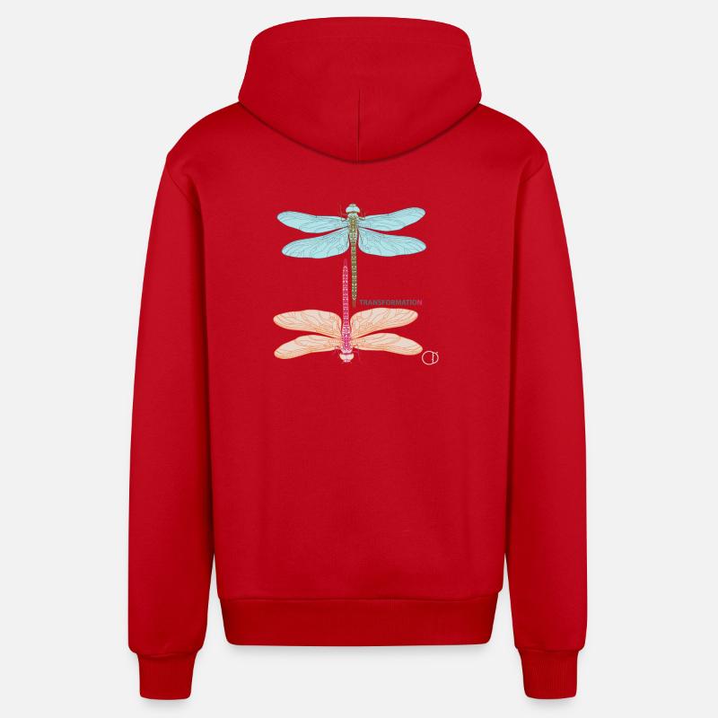 Libellules et transformation par CD - Veste à capuche bio décontractée fabriquée en UE - rouge