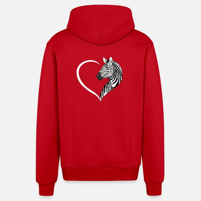 Silhouette de cœur de zèbre - Veste à capuche bio décontractée fabriquée en UE - rouge