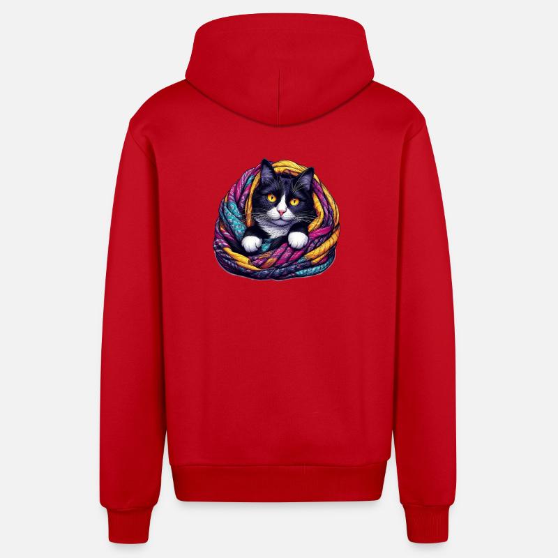 Chat - Veste à capuche bio décontractée fabriquée en UE - rouge