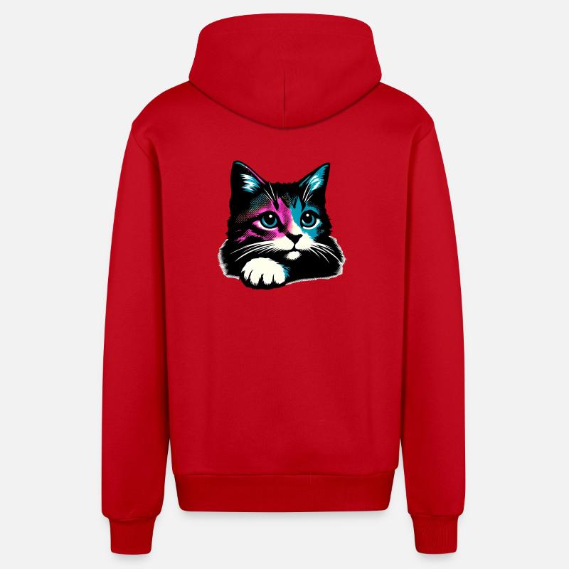 Chat - Veste à capuche bio décontractée fabriquée en UE - rouge