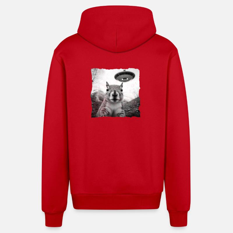 Alien Squirrel Encounter – Science-fiction amusante - Veste à capuche bio décontractée fabriquée en UE - rouge