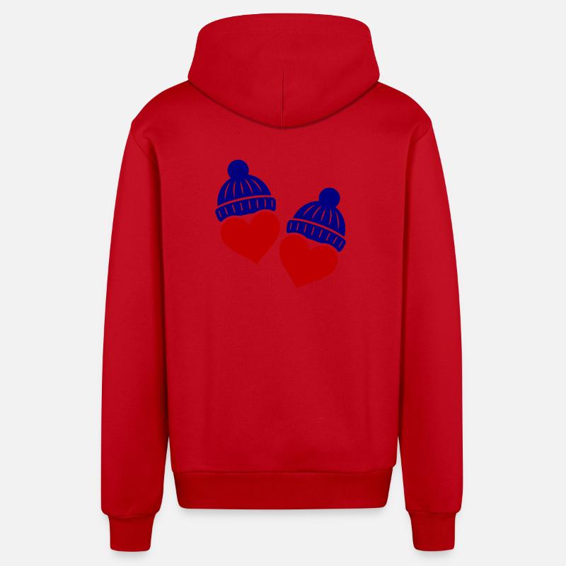 Amour du Chapeau d’hiver de Cœurs - Veste à capuche bio décontractée fabriquée en UE - rouge