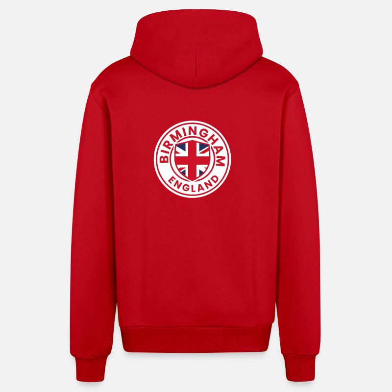 Insigne du Birmingham England Shield - Veste à capuche bio décontractée fabriquée en UE - rouge