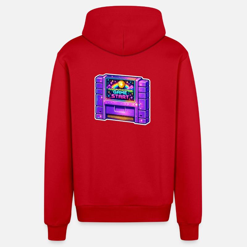 Néon Retro Arcade Start - Veste à capuche bio décontractée fabriquée en UE - rouge