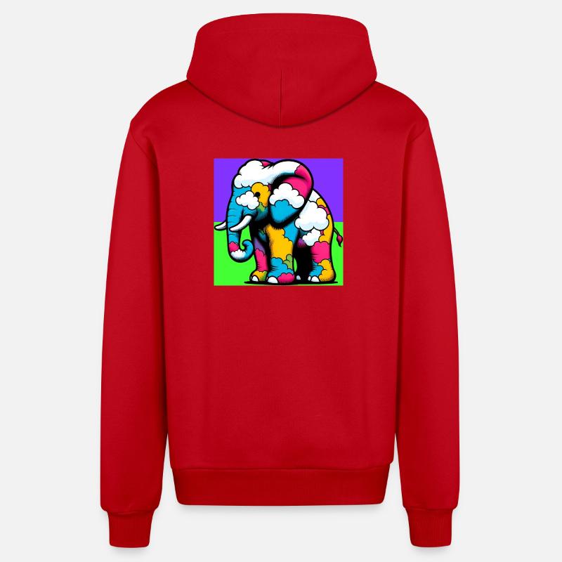 Éléphant avec Nuage et Nuages - Veste à capuche bio décontractée fabriquée en UE - rouge