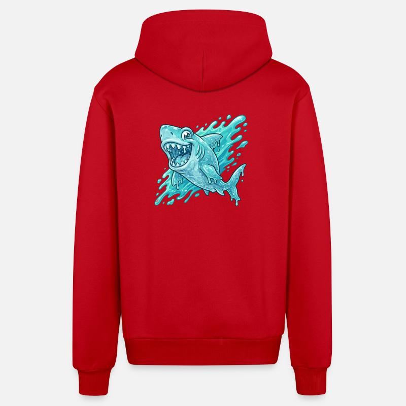 Aventure de Splash Shark Bleu - Veste à capuche bio décontractée fabriquée en UE - rouge
