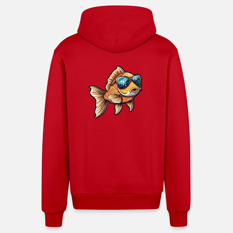 Vacances de bandes dessinées Poisson Rouge - Veste à capuche bio décontractée fabriquée en UE - rouge
