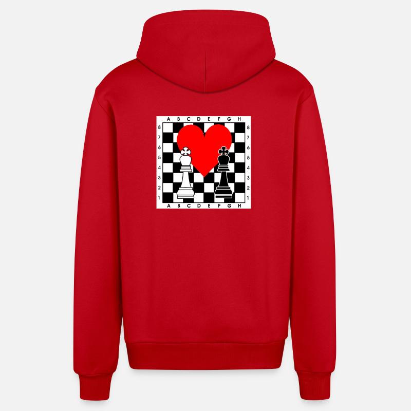 Échiquier avec cœur - Veste à capuche bio décontractée fabriquée en UE - rouge