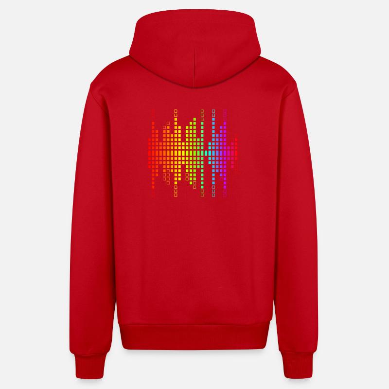 Vibrant Equalizer Sound Wave Pattern - Organic Relaxed Hooded Jacket Made in EU - red