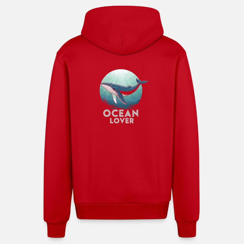 Plongée baleine - Ocean Lover - Veste à capuche bio décontractée fabriquée en UE - rouge