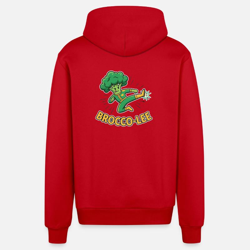 Brocco-Lee Punny Kicking Broccoli Ninja - Veste à capuche bio décontractée fabriquée en UE - rouge
