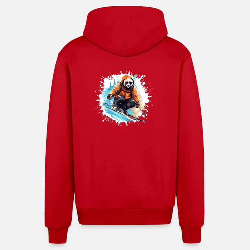 Panda Ski Skiing - Veste à capuche bio décontractée fabriquée en UE - rouge