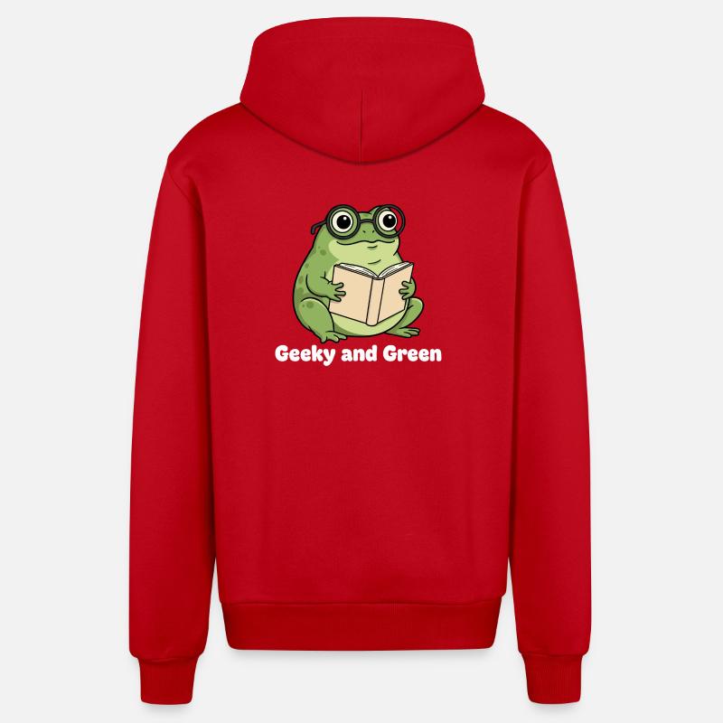 Lecture de grenouille verte geek - Veste à capuche bio décontractée fabriquée en UE - rouge