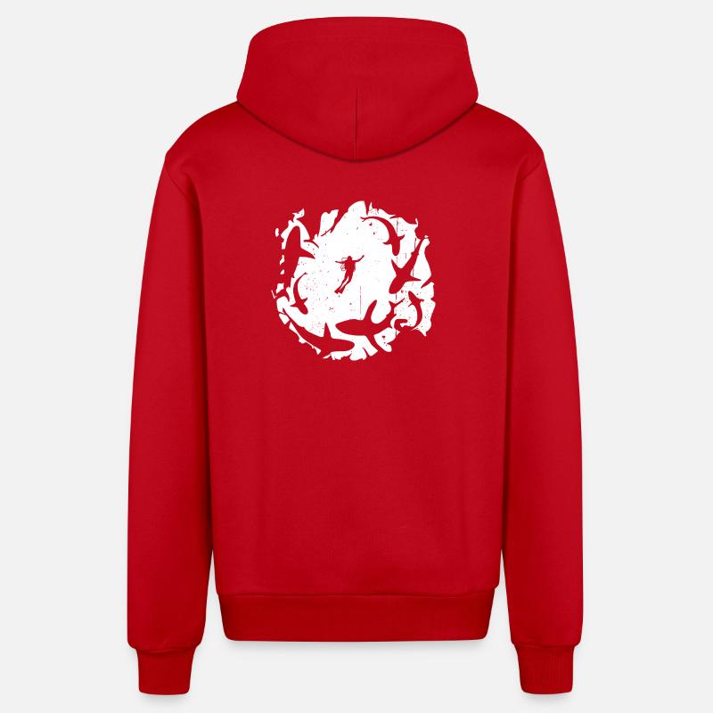 Plongeur en silhouette circulaire de requin - Veste à capuche bio décontractée fabriquée en UE - rouge