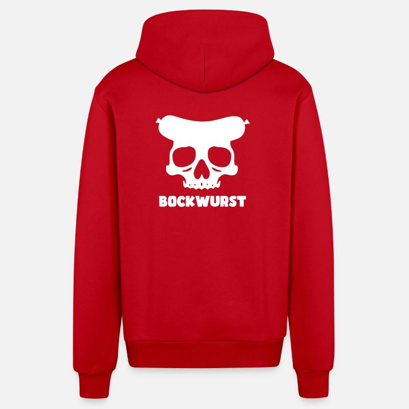 Graphique de crâne de Bockwurst - Veste à capuche bio décontractée fabriquée en UE - rouge