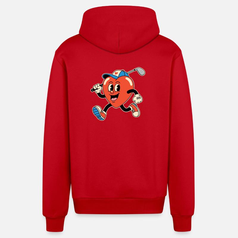 Dessin animé Heart Golf - Veste à capuche bio décontractée fabriquée en UE - rouge