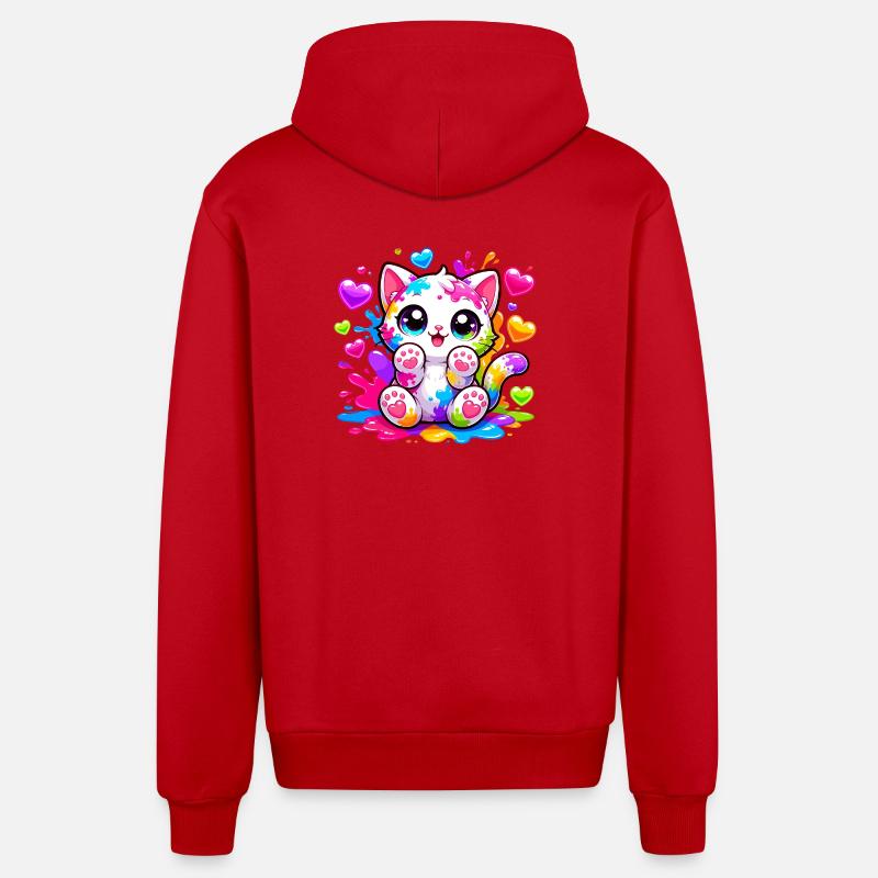 Katzenkunst Farbexplosion - Organic Relaxed Kapuzenjacke Made in EU - Rot