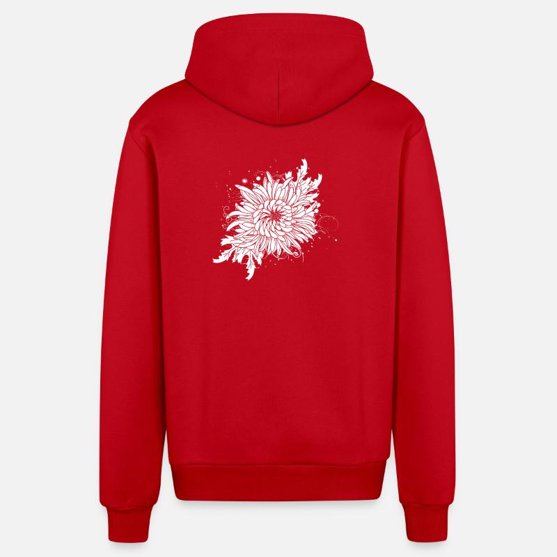 chrysanthème blanc - Veste à capuche bio décontractée fabriquée en UE - rouge