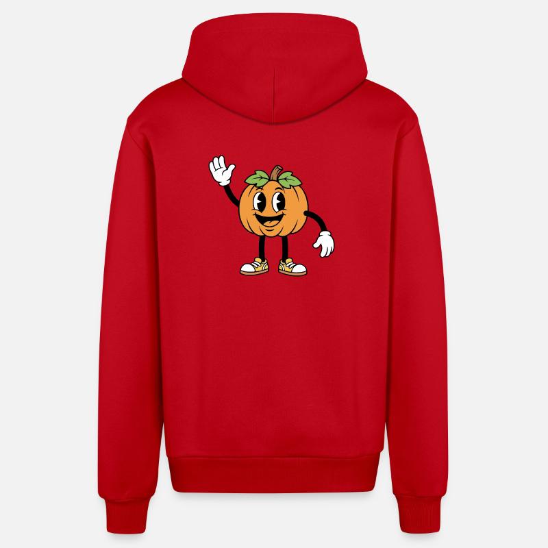 Dessin animé de citrouille d’Halloween - Veste à capuche bio décontractée fabriquée en UE - rouge
