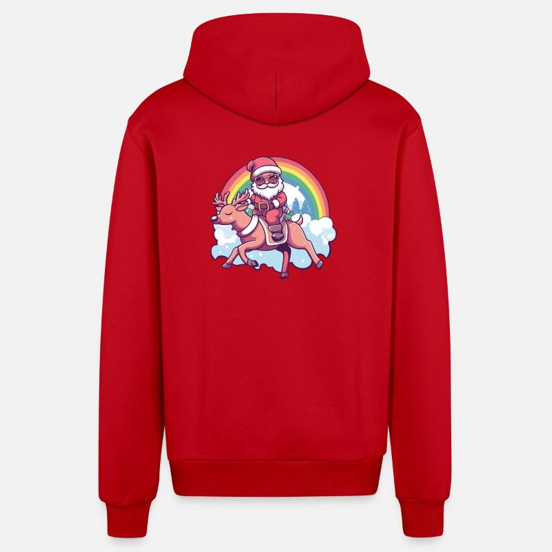 Cerf Père Noël Noël - Veste à capuche bio décontractée fabriquée en UE - rouge