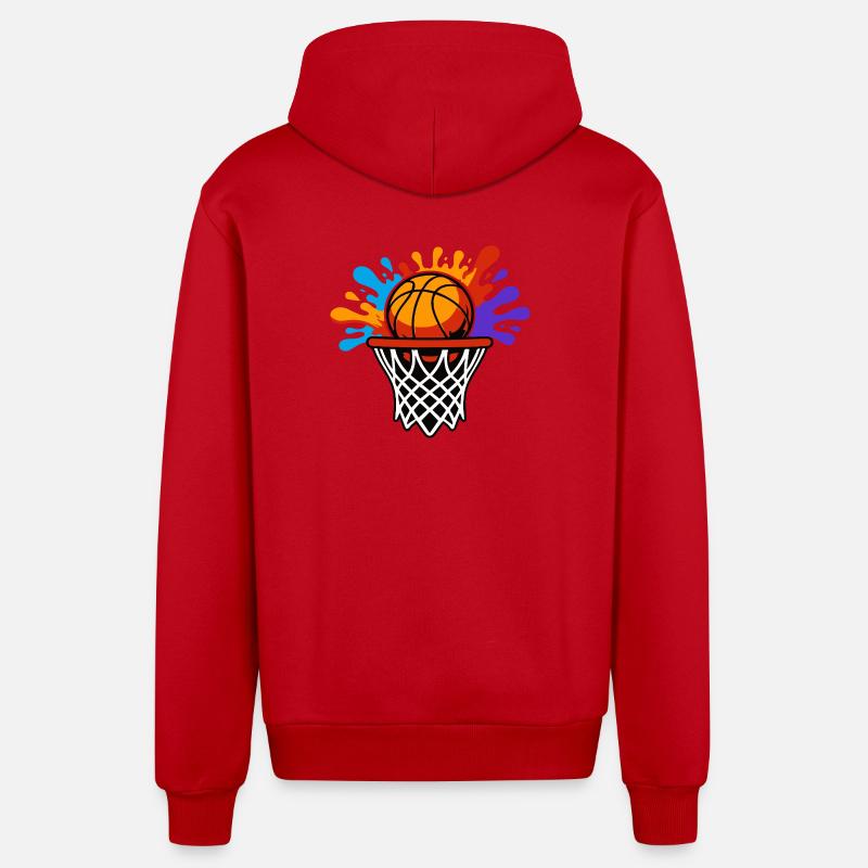 Panier de basket-ball Rainbow Splash - Veste à capuche bio décontractée fabriquée en UE - rouge